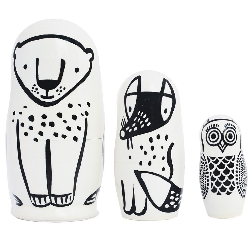 Wee Gallery - Set Of 3 Nesting Dolls - Bear, Fox, Owl