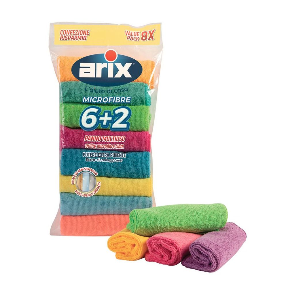 Arix - Microfibre Cloths Multipack Pack of 8 Assorted