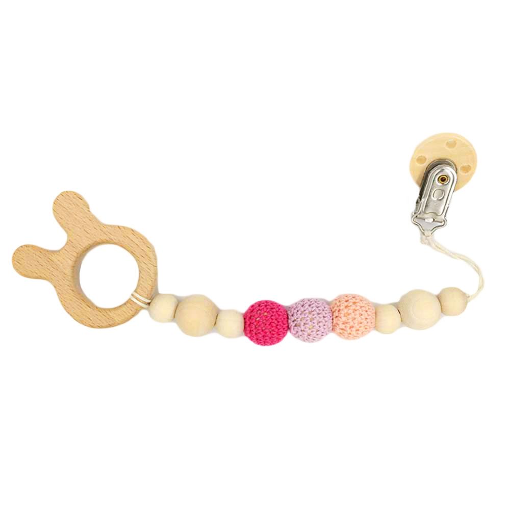 Factory Price - Wooden Teether with Pacifier Clip - Bunny