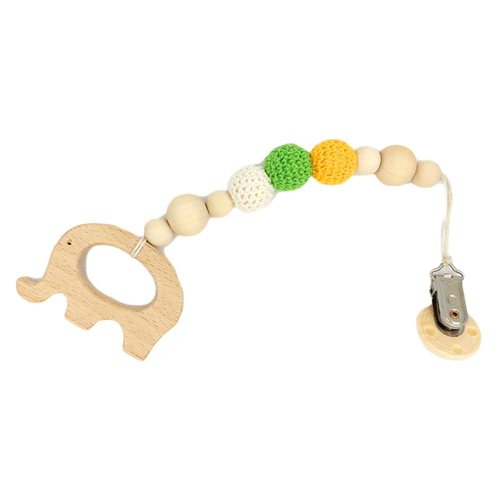 Factory Price - Wooden Teether with Pacifier Clip - Elephant