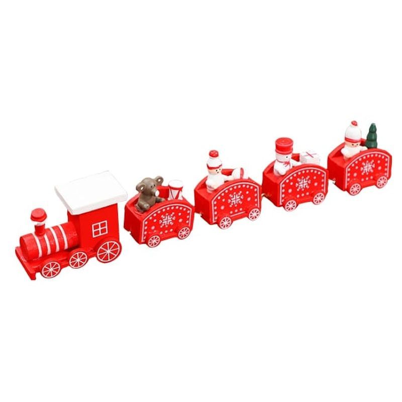 Factory Price - Christmas Wooden Train Set - 5Pcs - Red