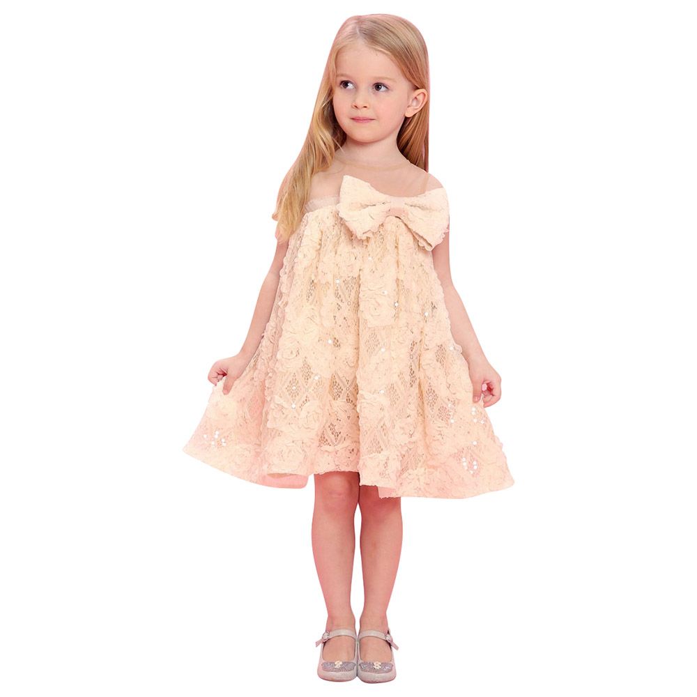 Baby Doll - Bow Lace Dress - Beige