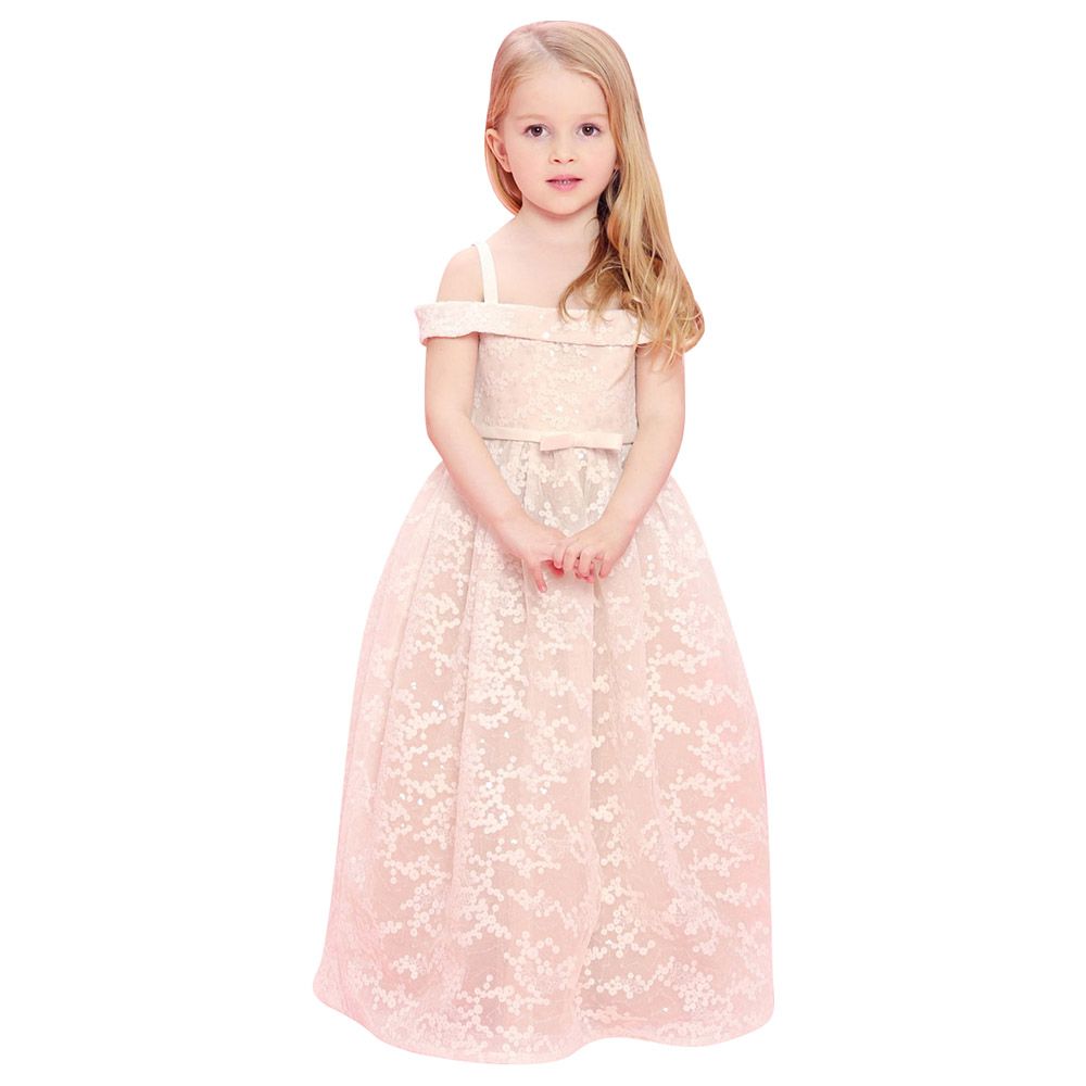 Baby Doll - Embroidery Long Dress With Sequence - Ivory