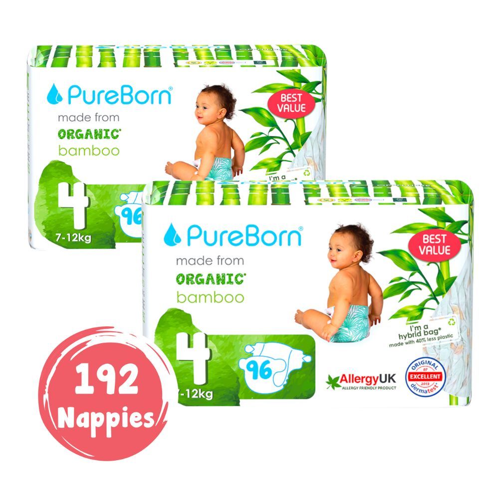 Pureborn Size 4 Master Pack 7-12kg Nappy 96's Pack of 2- 192 pcs - Assorted