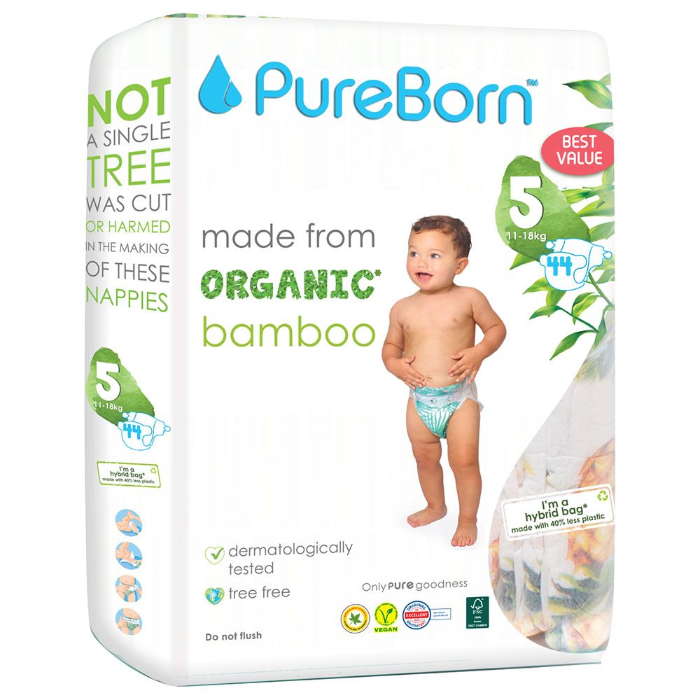 Pureborn - Value Pack Nappies 11-18kg Size 5 - 44pcs - Pineapple 