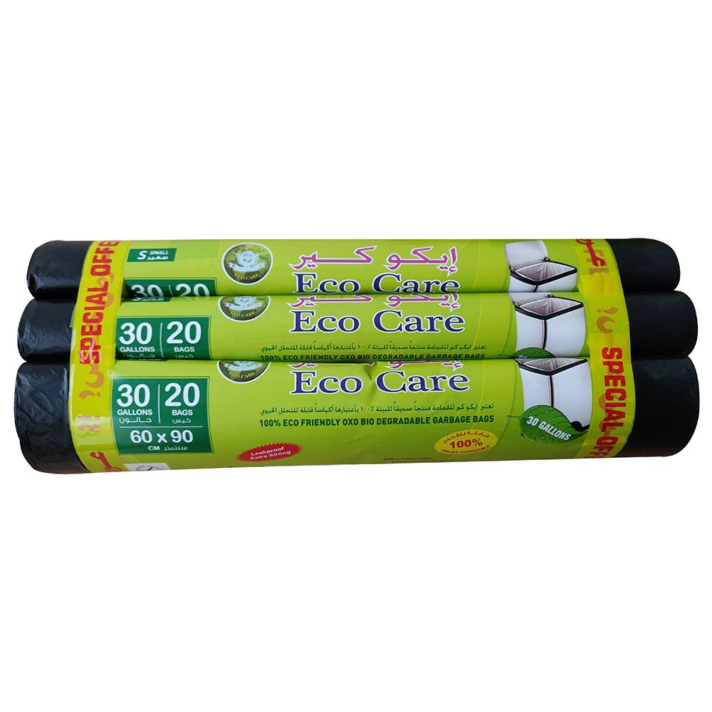 Eco Care - Black Garbage Bag Roll - 20 Bags - Pack of 3