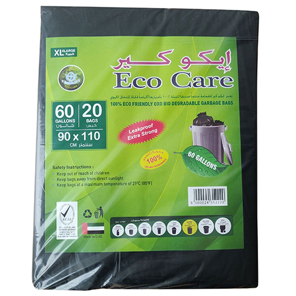 Eco Care - Black Garbage Bag Sheet - 20 Bags - 60 Gallon