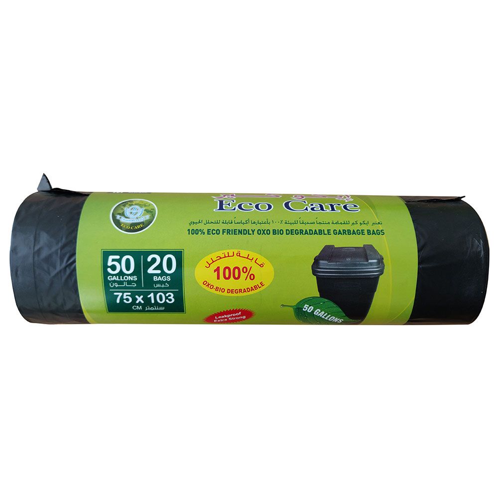 Eco Care - Black Garbage Bag Roll - 20 Bags - 50 Gallon