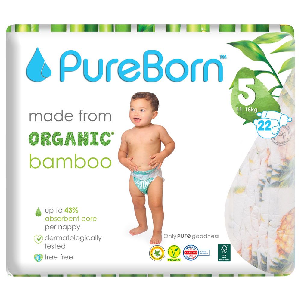 Pureborn - Single Pack Nappies 11-18kg Size 5 - 22pcs - Pineapple