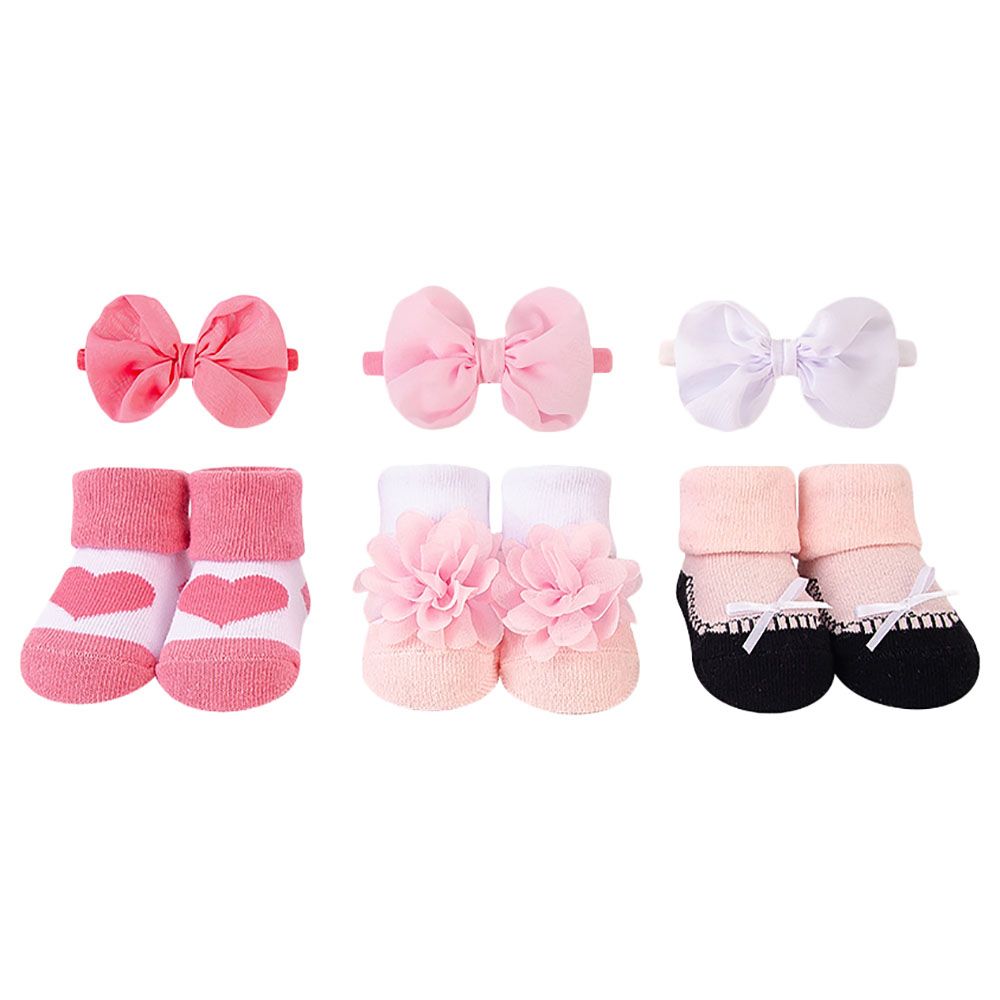 Hudson Childrenswear - Headband & Socks Gift - Pack Of 6 - Pink Ballet