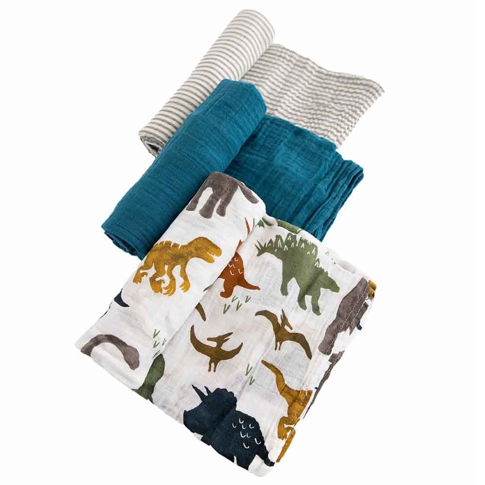 Little Unicorn - Muslin Swaddle Pack of 3 - Dino Friends 2