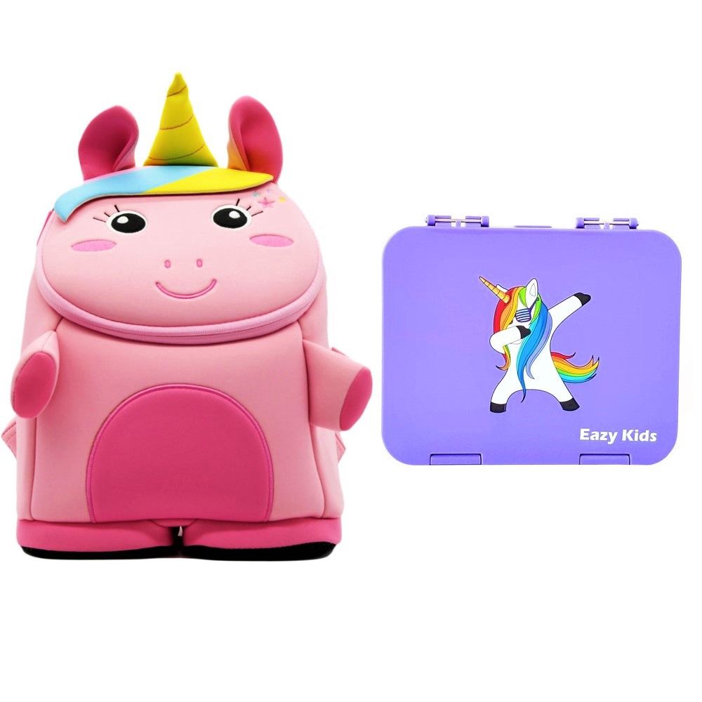 Eazy Kids - Unicorn 3DBag w/ Bento Lunch Box - Purple