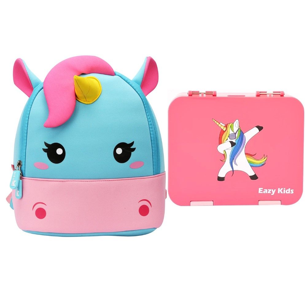 Eazy Kids - Unicorn Bag w/ Bento Lunch Box - Pink