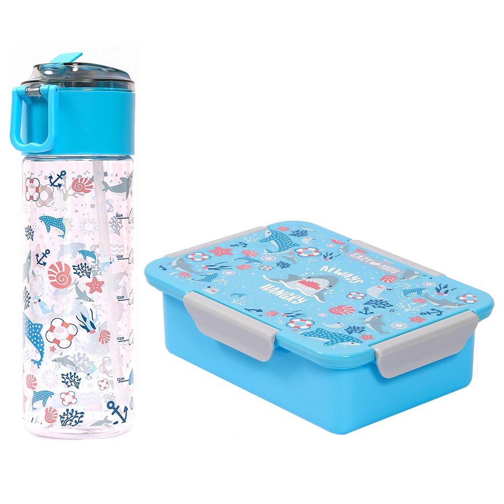 Eazy Kids - Shark Lunch Box & Tritan Water Bottle 450ml - Blue