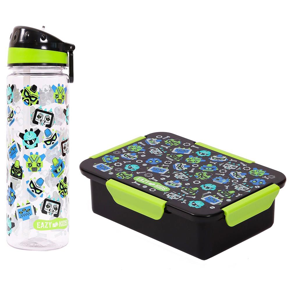 Eazy Kids - Gen Z Lunch Box & Water Bottle W/ Handle 650ml - Black