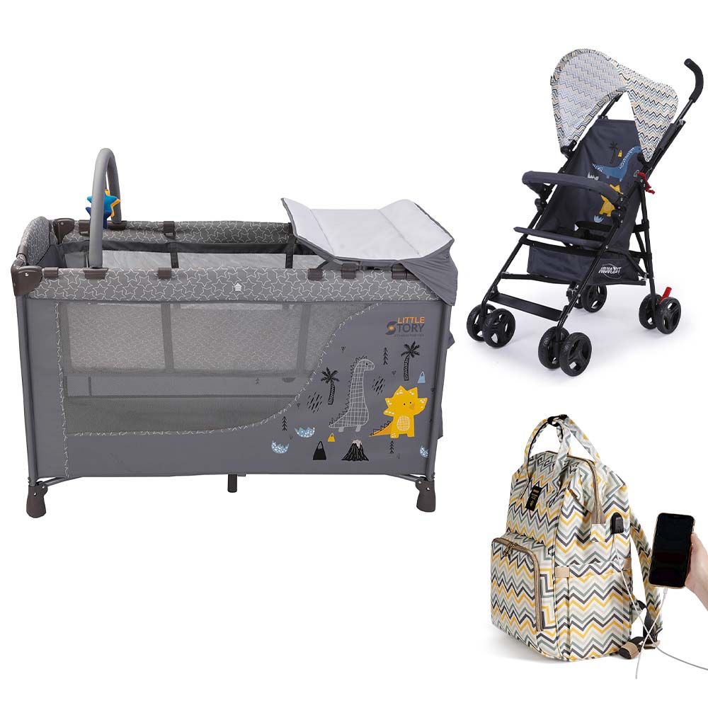 Little Story - Playard + Stroller & Diaper Bag Set