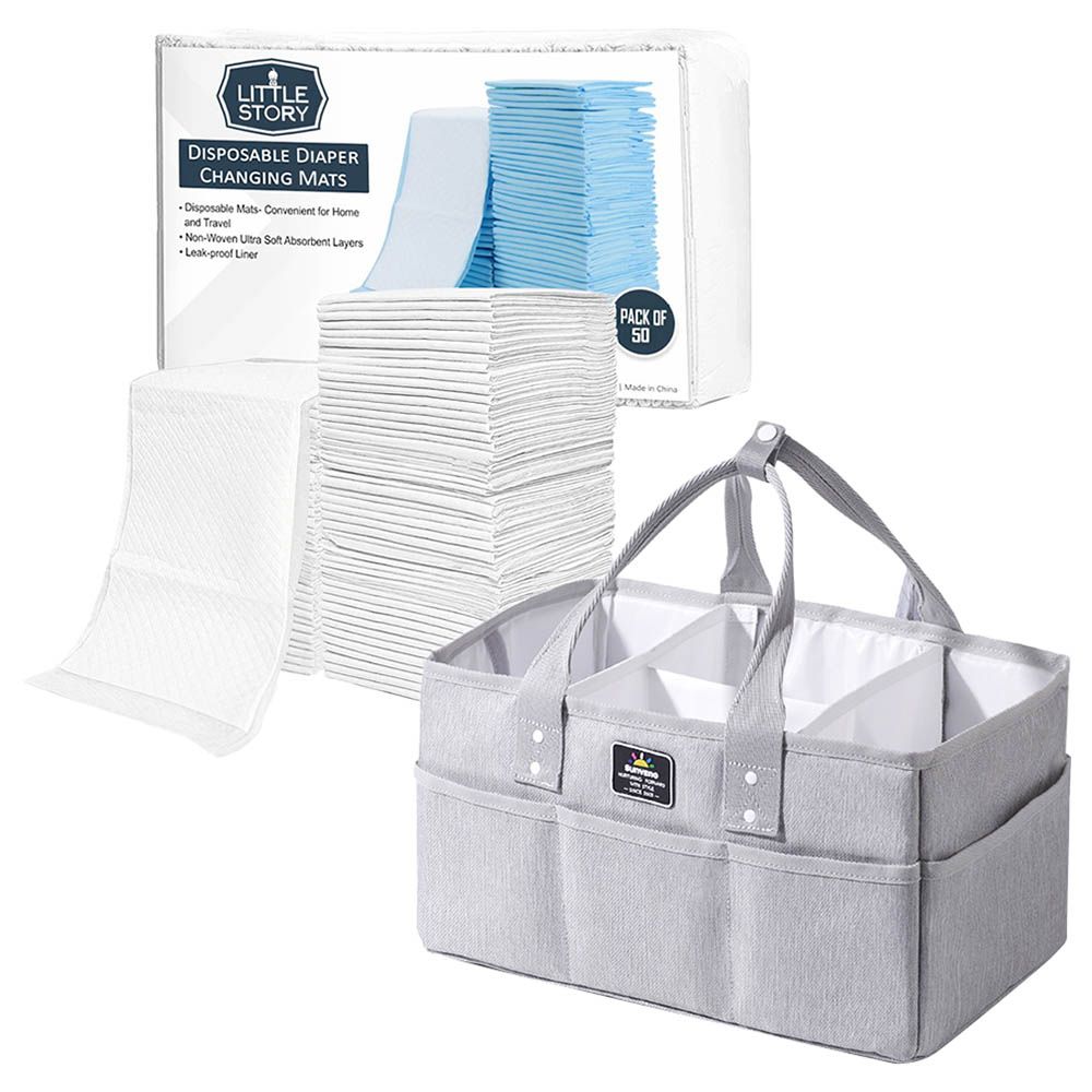 Sunveno - Diaper Caddy With Changing Mats - Pack Of 50 - Grey