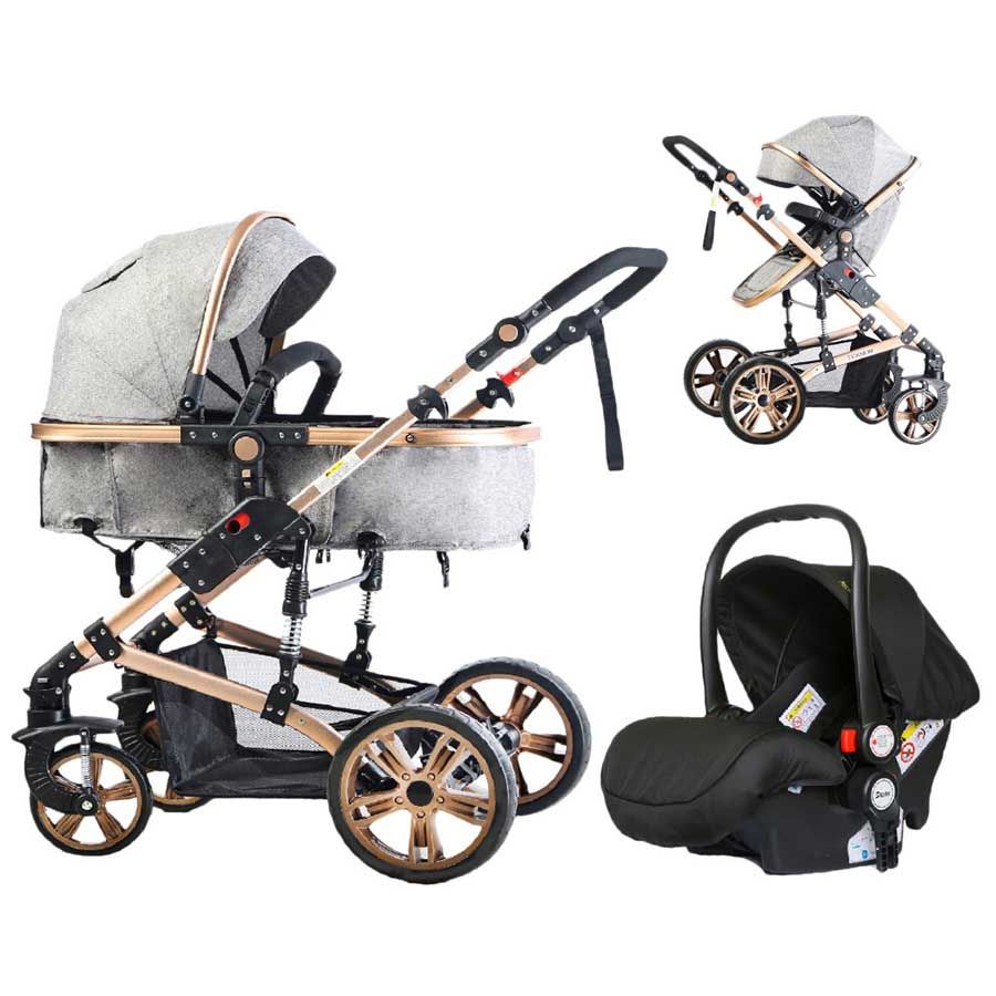 Teknum 3-in-1 Pram Stroller Story - Grey + Infant Car Seat