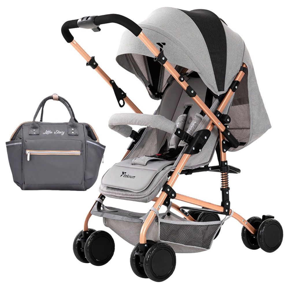 Teknum - Reversible Trip Stroller w/ Ace Diaper Bag - Grey