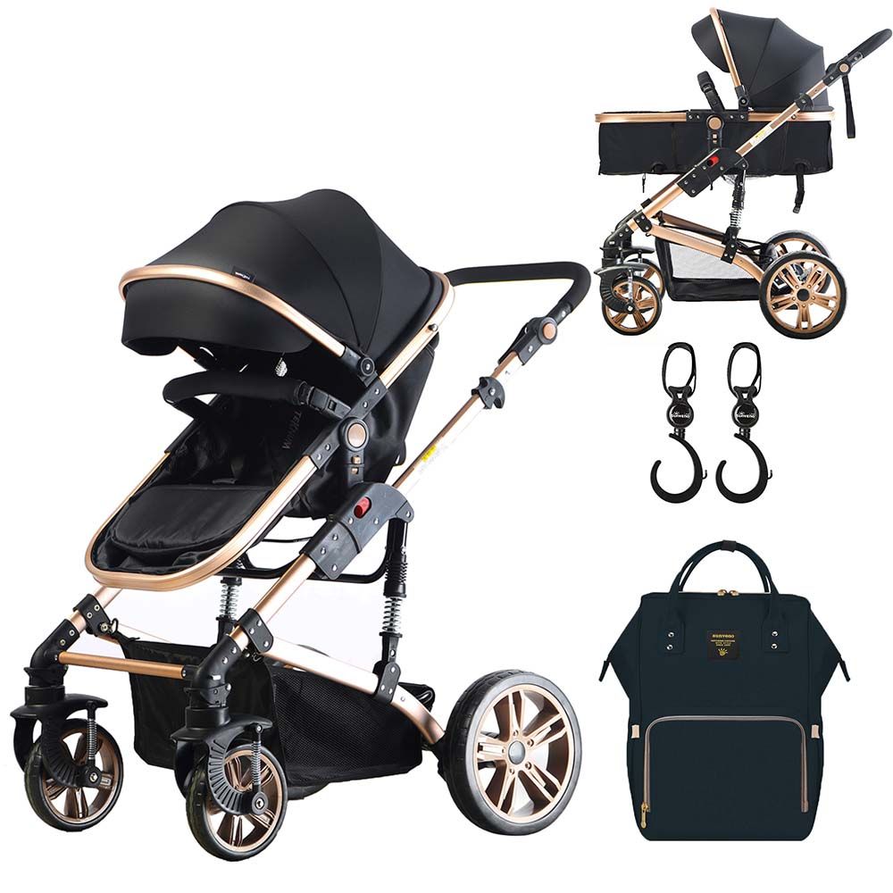 Teknum 3-in-1 Stroller + Sunveno Diaper Bag + Hooks - Black