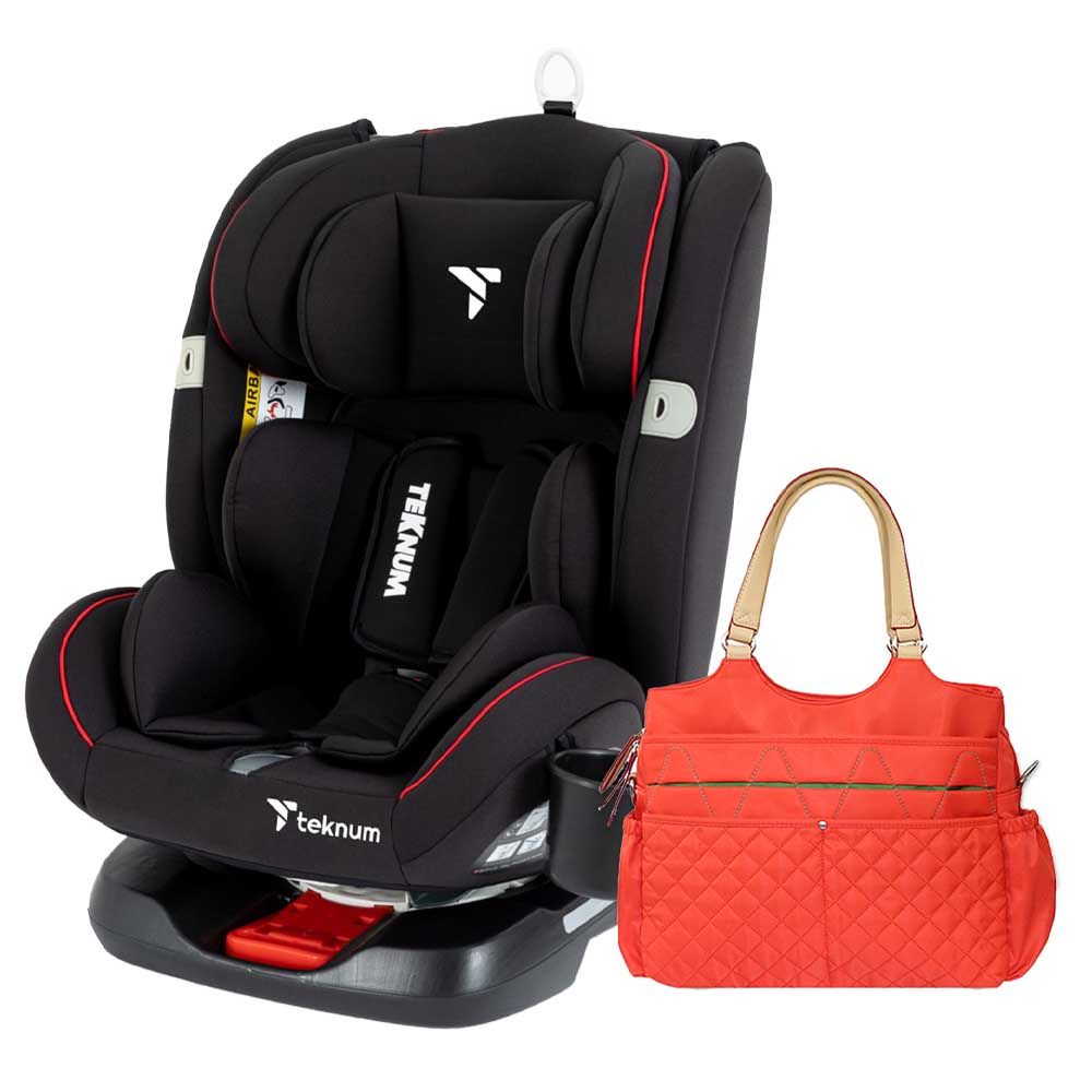 Teknum - Evolve 360 Car Seat W/ Sunveno Fashion Diaper Bag - Black