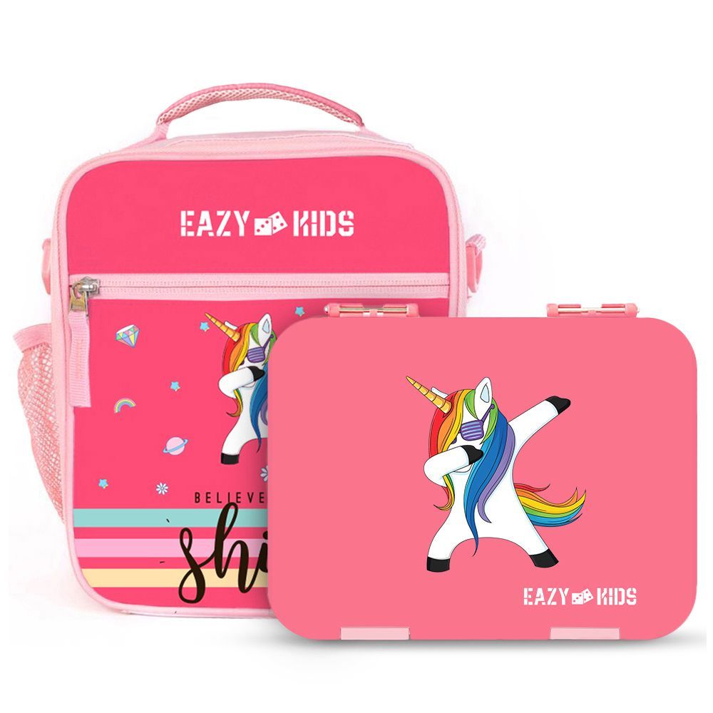 Eazy Kids - Bento Boxes w/ Insulated Lunch Bag - Unicorn Pink