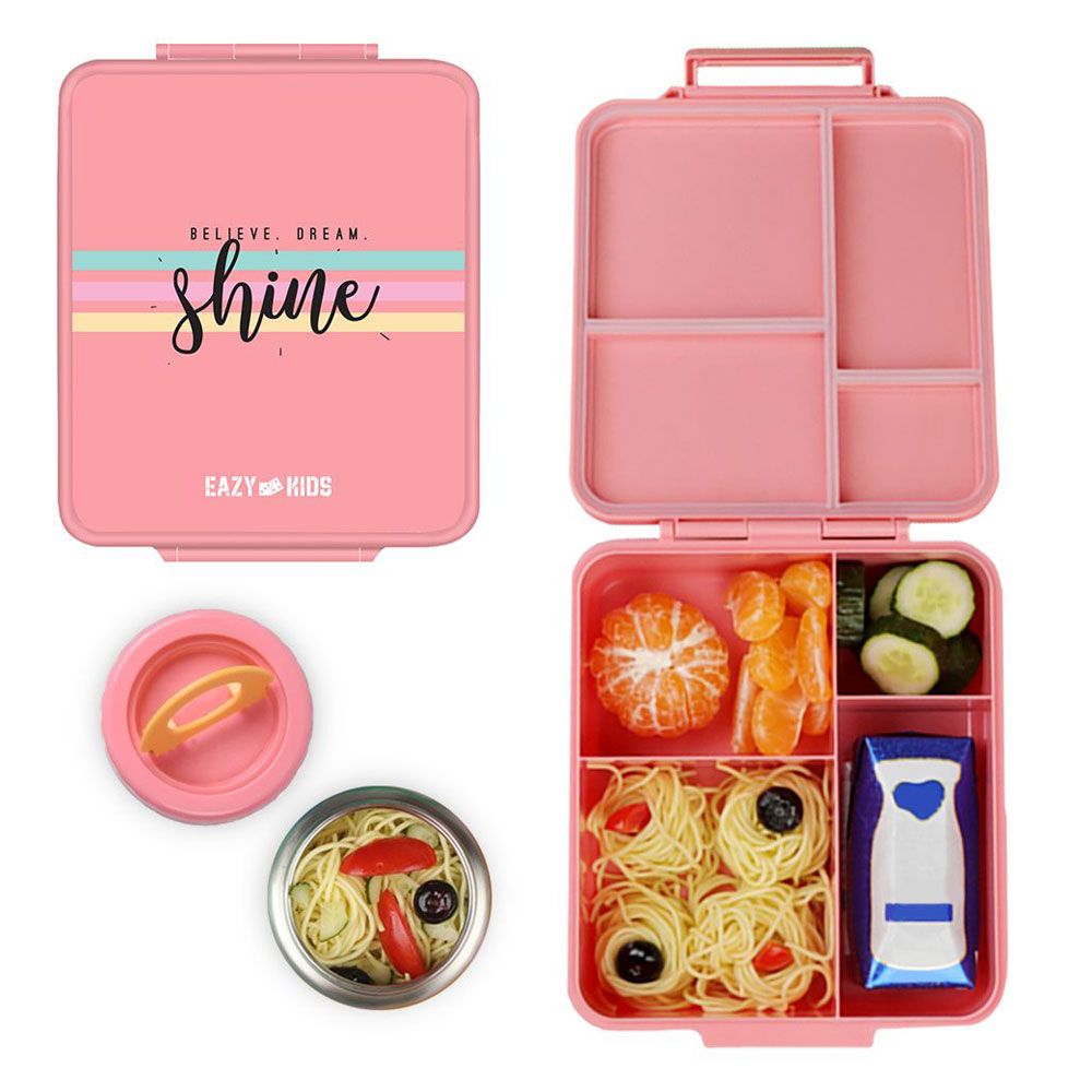 Eazy Kids - Jumbo Bento Lunch Box W/ Insulated Jar - Pink