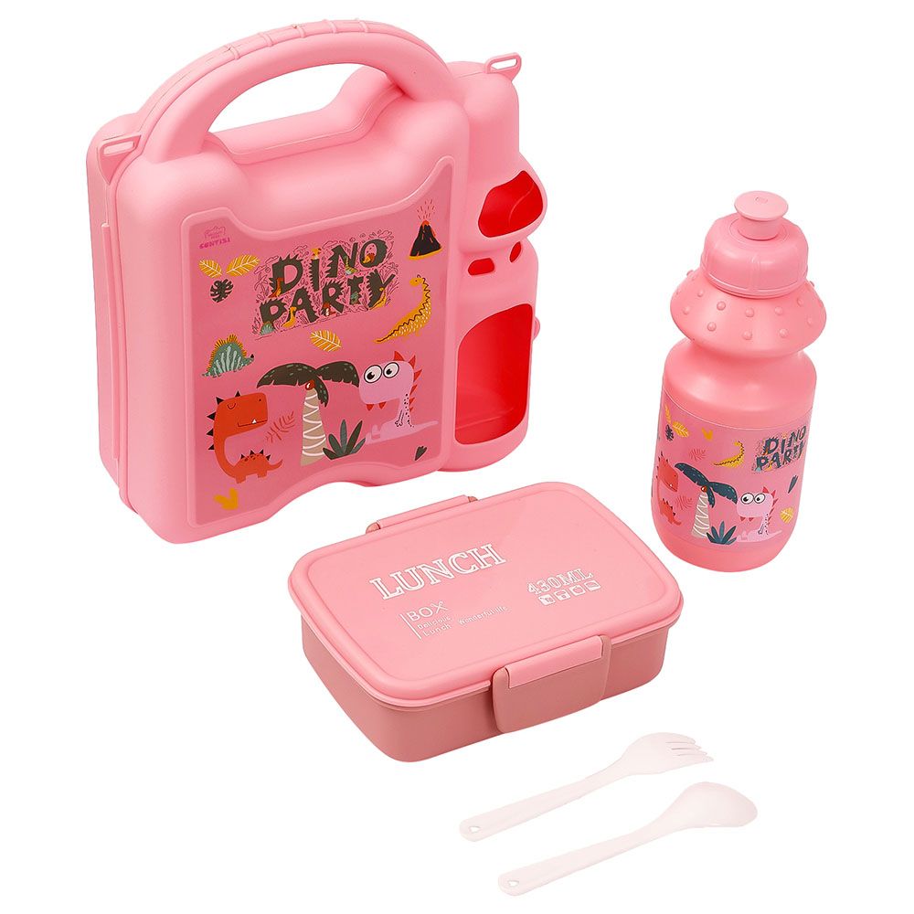 Eazy Kids - Dino Party Lunch Box w/ Bottle - Pink