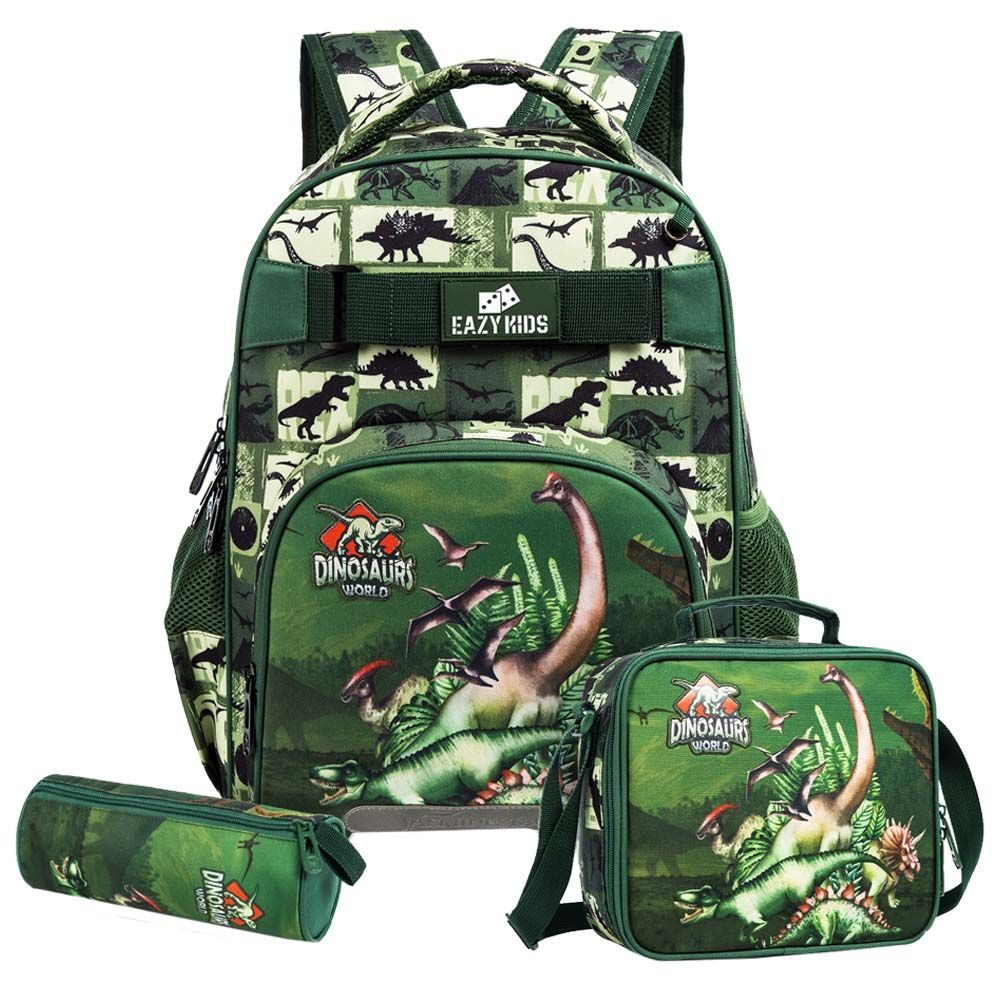 Eazy Kids - Backpack 18-Inch w/ Lunch Bag & Pencil Case - Dinosaur