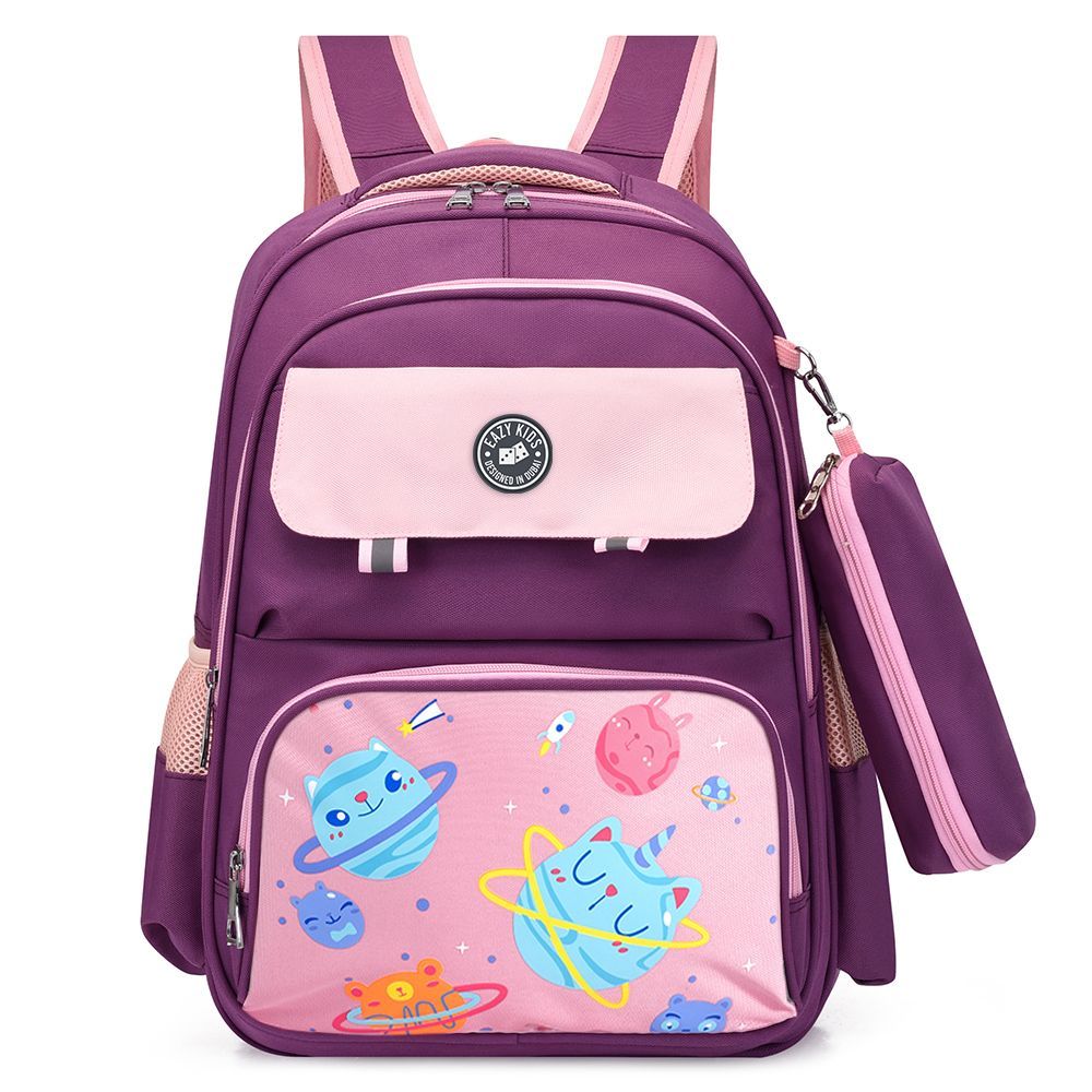 Eazy Kids - Unicorn Planet School Bag w/ Pencil Case - Purple - 17.7 Inch