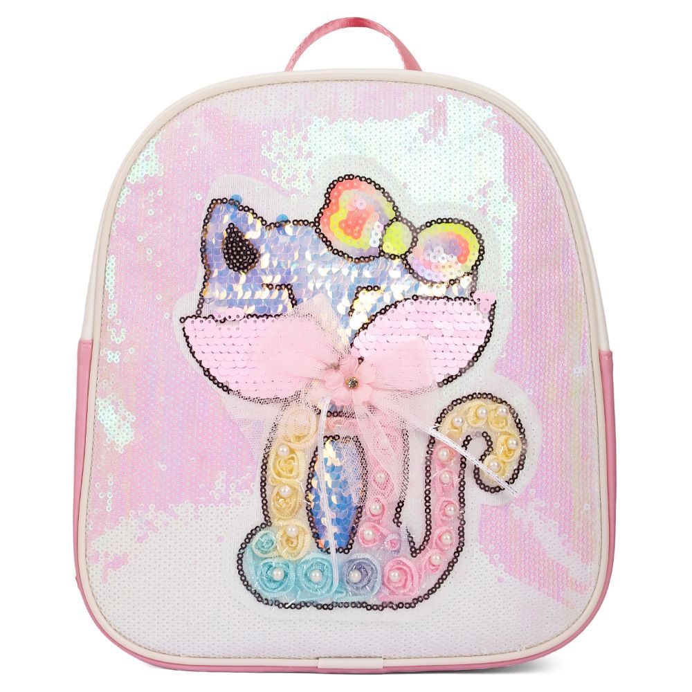 Eazy Kids - Sequin School Backpack - 10-Inch - Cat Pink