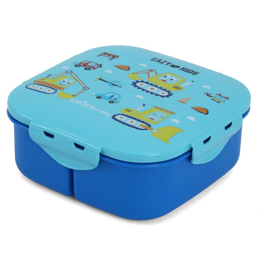 Eazy Kids Square Bento Lunch Box - Construction Blue - 3C