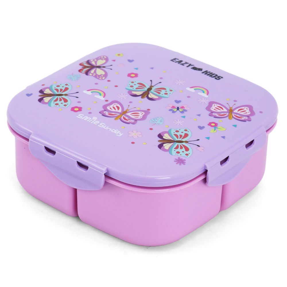 Eazy Kids Square Bento Lunch Box - Butterfly Purple - 3C