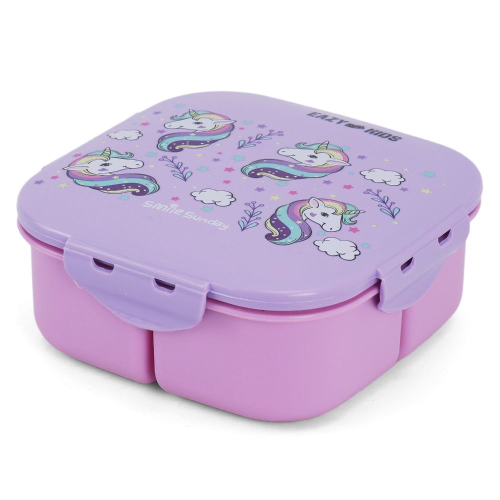 Eazy Kids Square Bento Lunch Box - Unicorn Purple - 3C