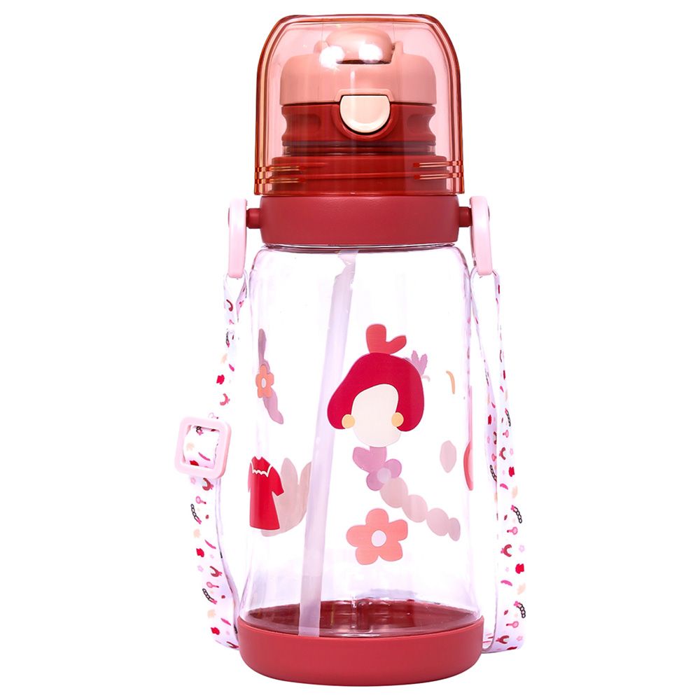 Eazy Kids - Printed Water Bottle w/ Straw 600ml - Pink