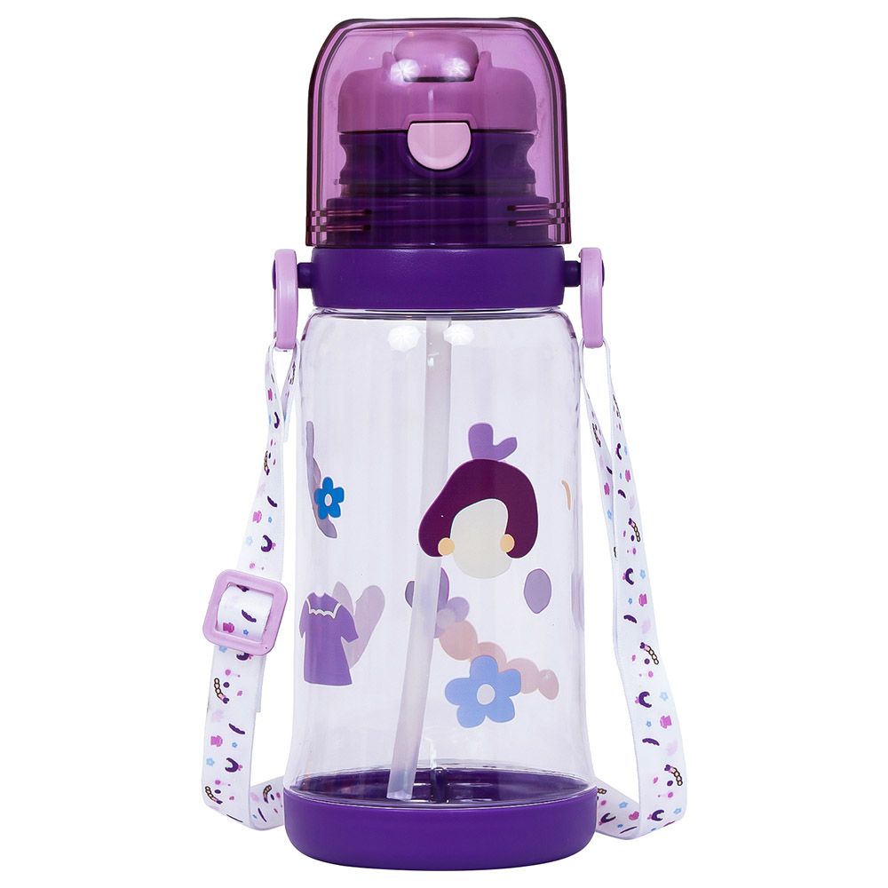 Eazy Kids - Printed Water Bottle w/ Straw 600ml - Purple