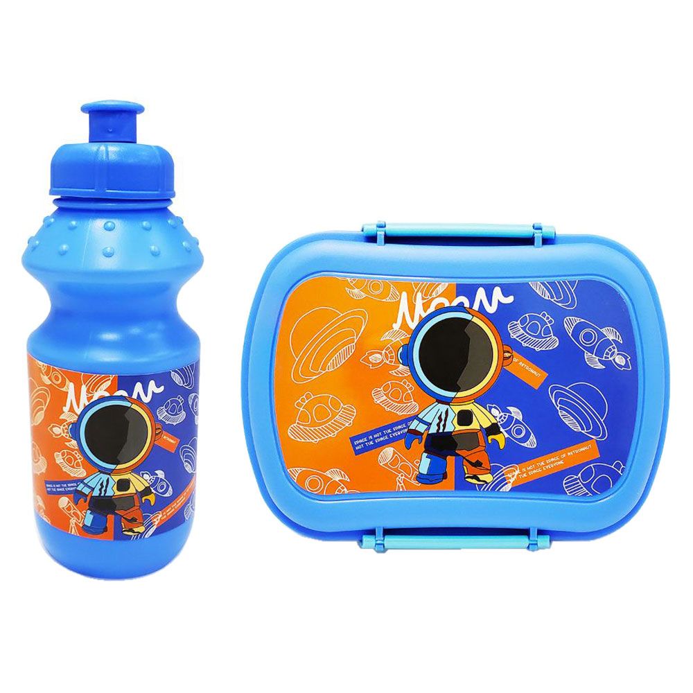 Eazy Kids - 2 Compartment Lunch Box & Water Bottle 350ml - Astronaut Blue