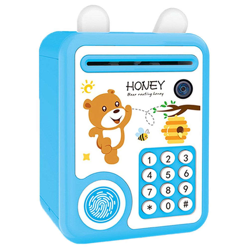 Little Story - Cute Piggy Bank w/ Fingerprint Lock - Bear Blue