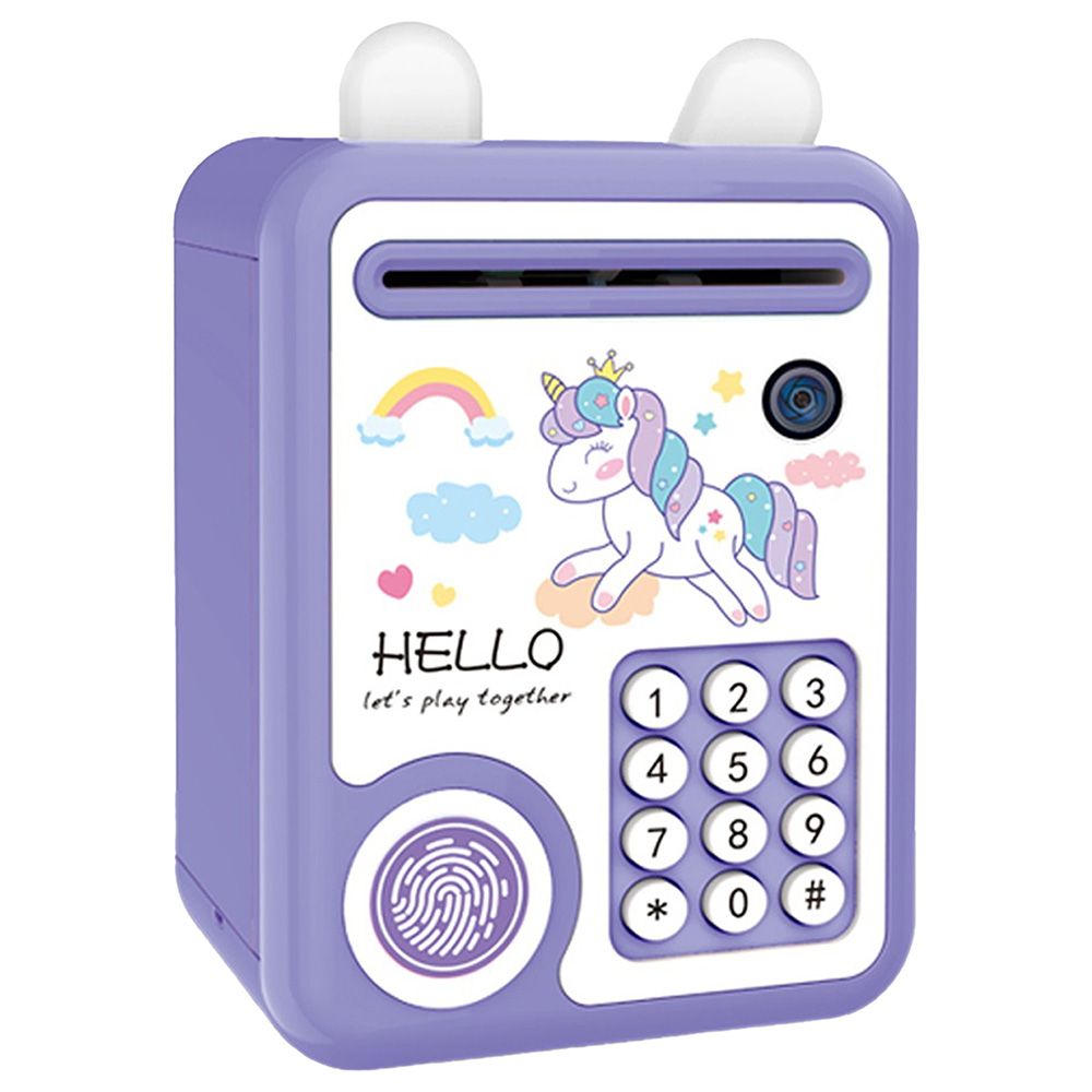 Little Story - Cute Piggy Bank w/ Fingerprint Lock - Unicorn Purple