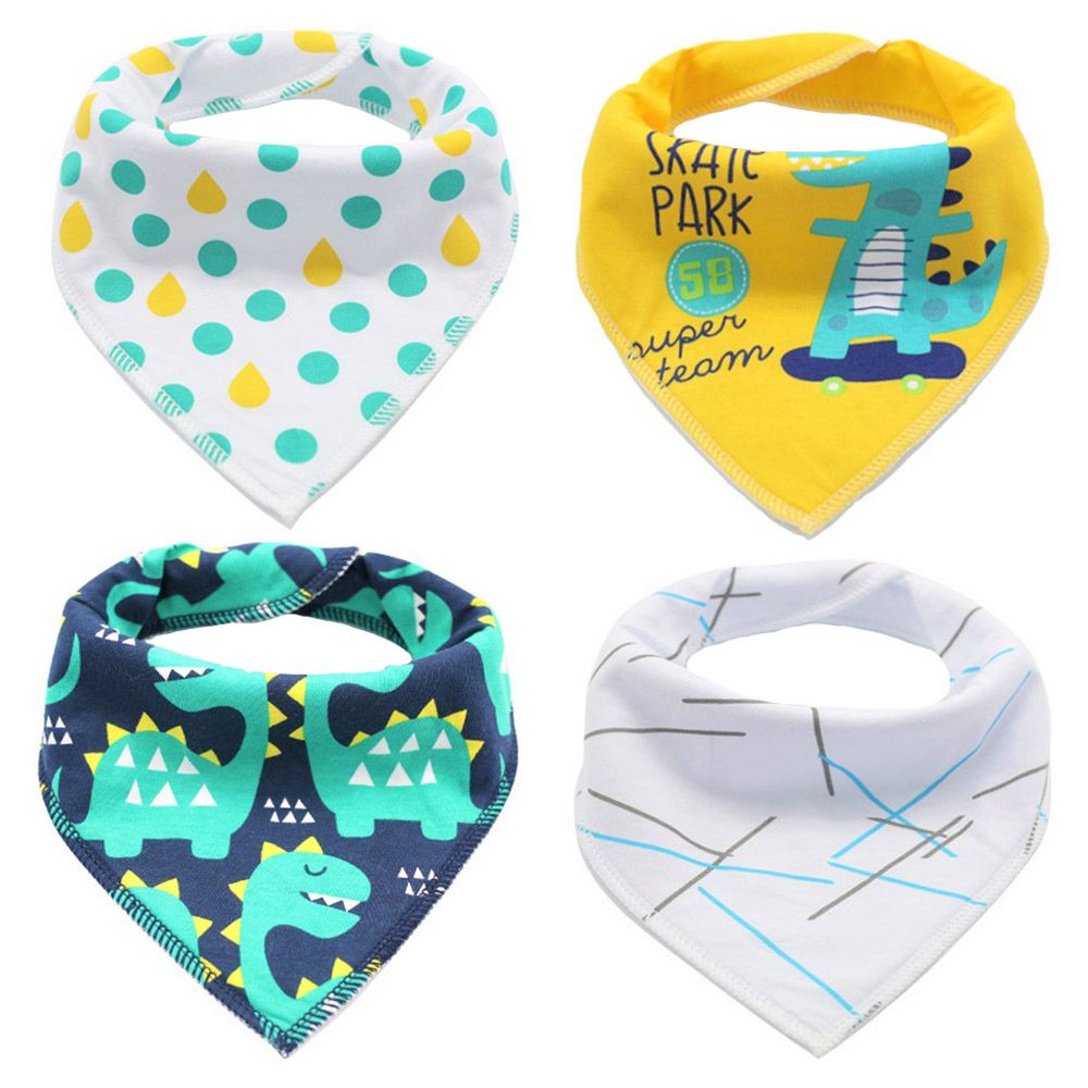 Little Story Bandana Drool Bibs Pack of 4 - Dinosaur