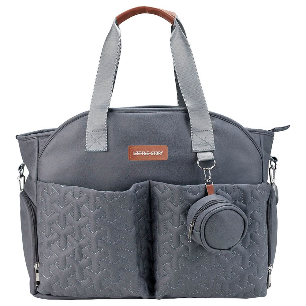 Little Story - Quilted Diaper Bag w/ Pacifier Pouch - Dark Grey