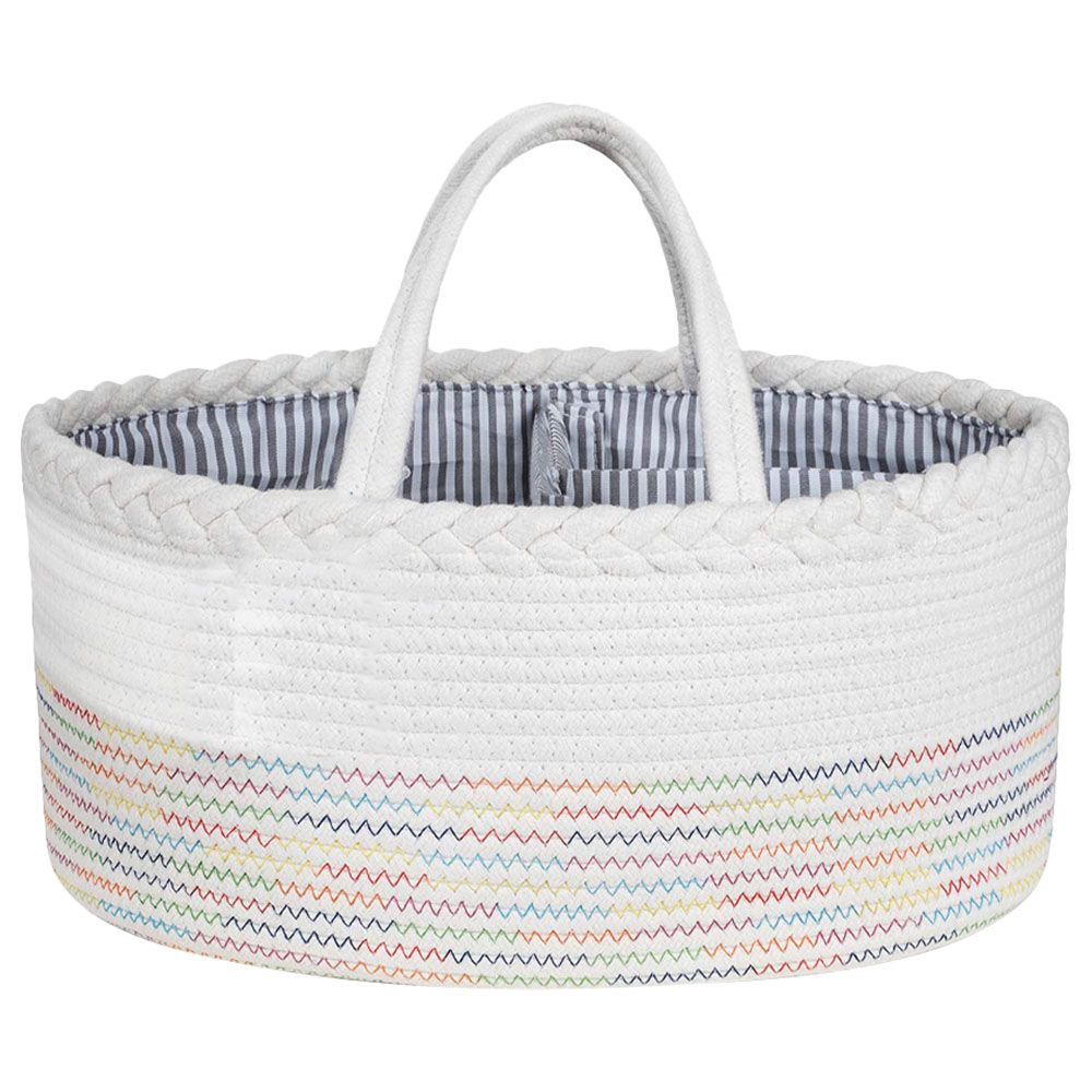 Little Story - Cotton Rope Diaper Caddy - White Rainbow