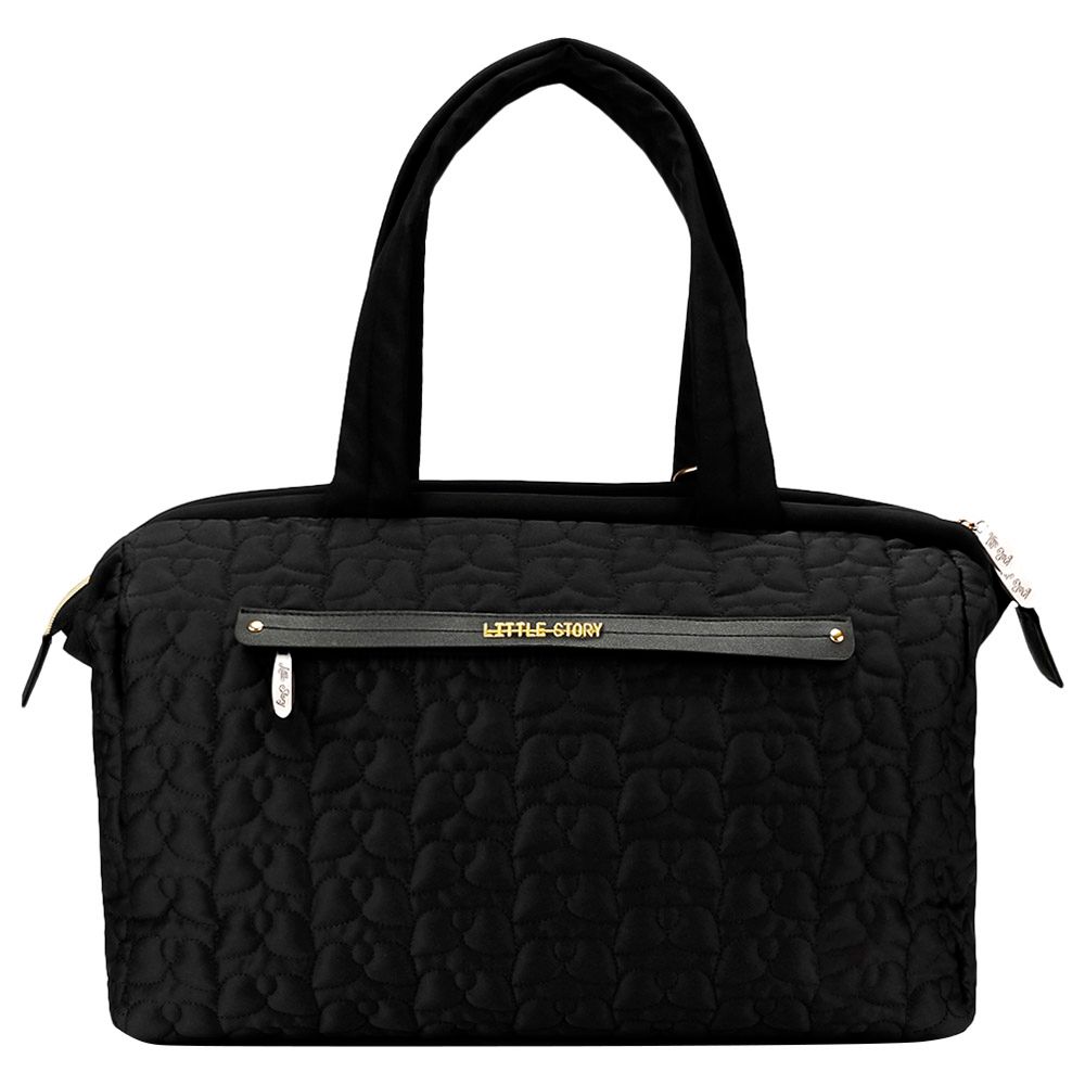 Little Story - Quilted Diaper Bag w/ Shoulder Strap - Black