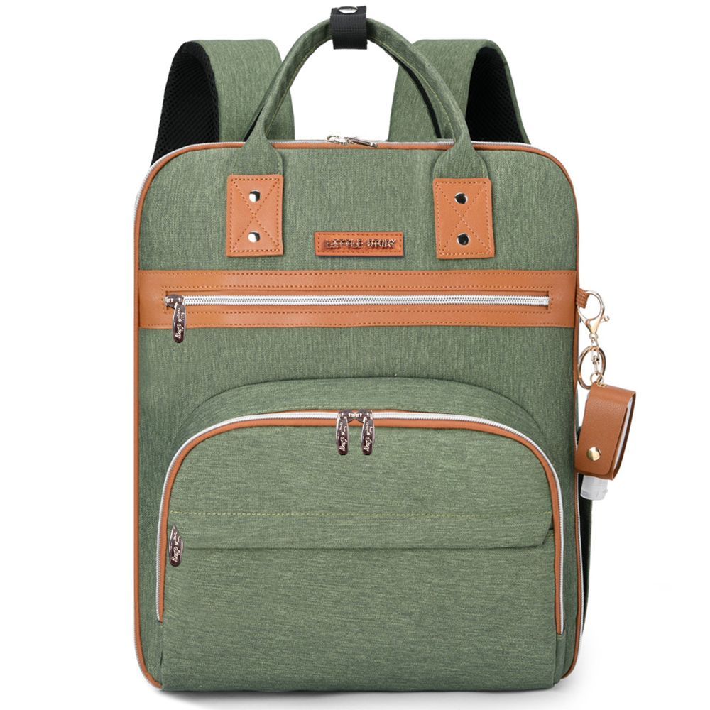 Little Story - 2-in-1 Diaper Backpack w/ Keychain & Hooks - Green