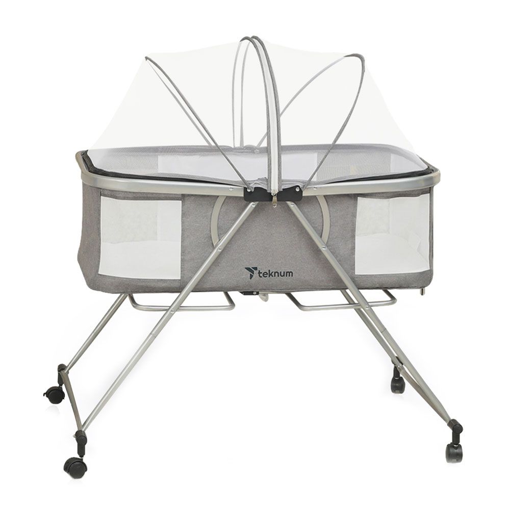 Teknum - 3-in-1 Baby Cot/Cradle W/ Mosquito Net & Wheels - Grey