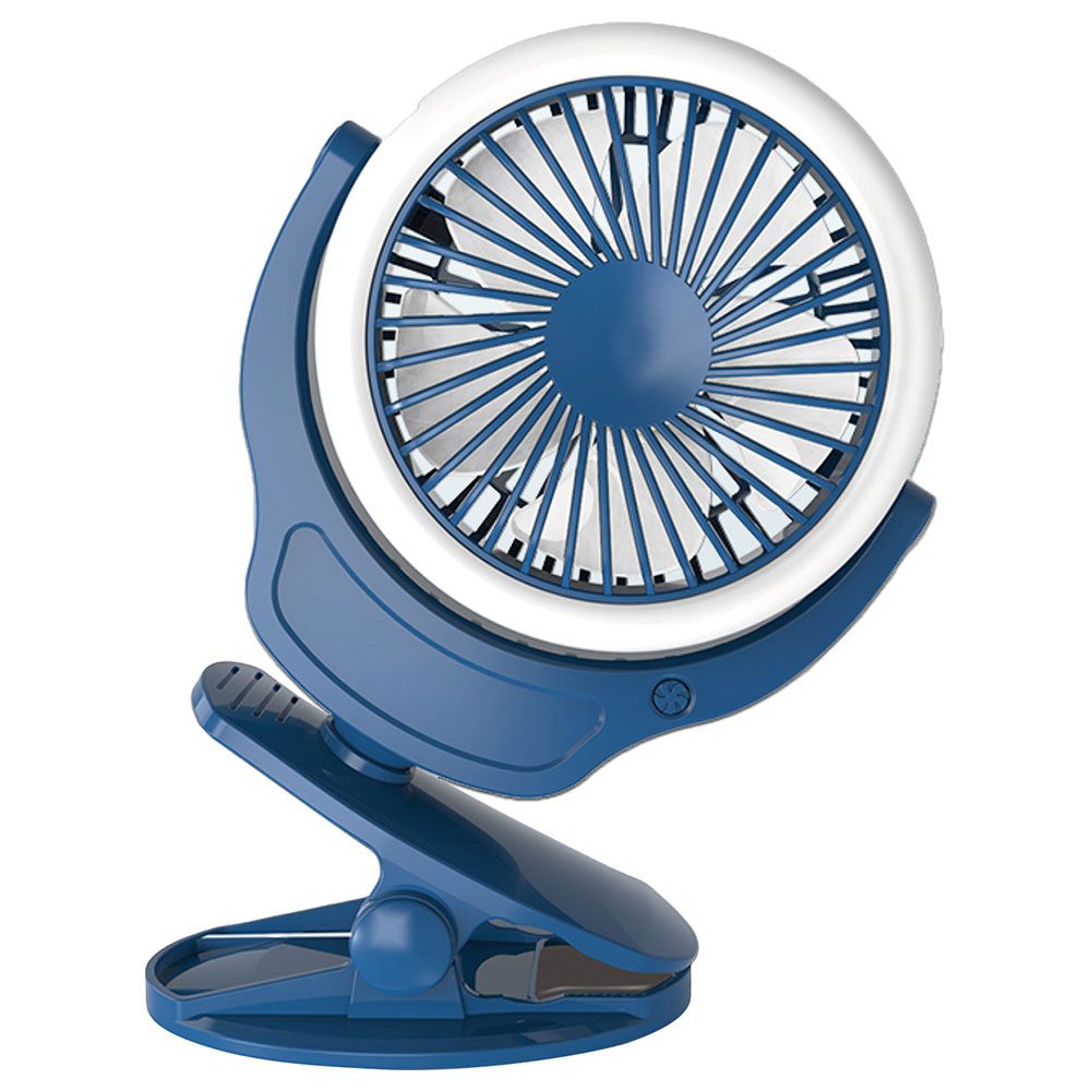 Teknum - 2-In-1 Stroller USB Charging Fan With Light - Blue