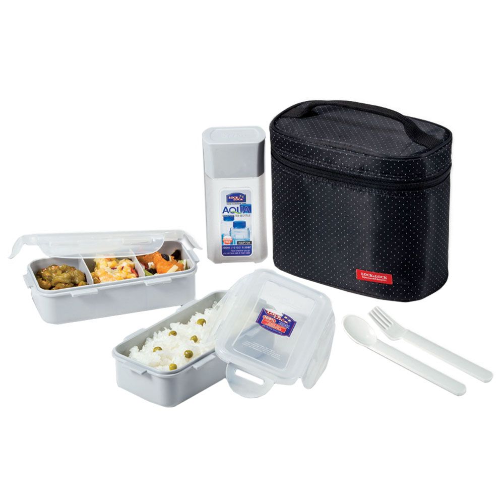 LOCK&LOCK - Lunch Box Bag & Spoon Fork 3pc-Set - Black