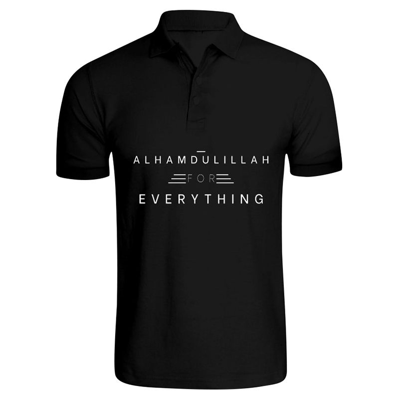 BYFT - Alhamdulillah For Everything Printed Polo T-Shirt - Black