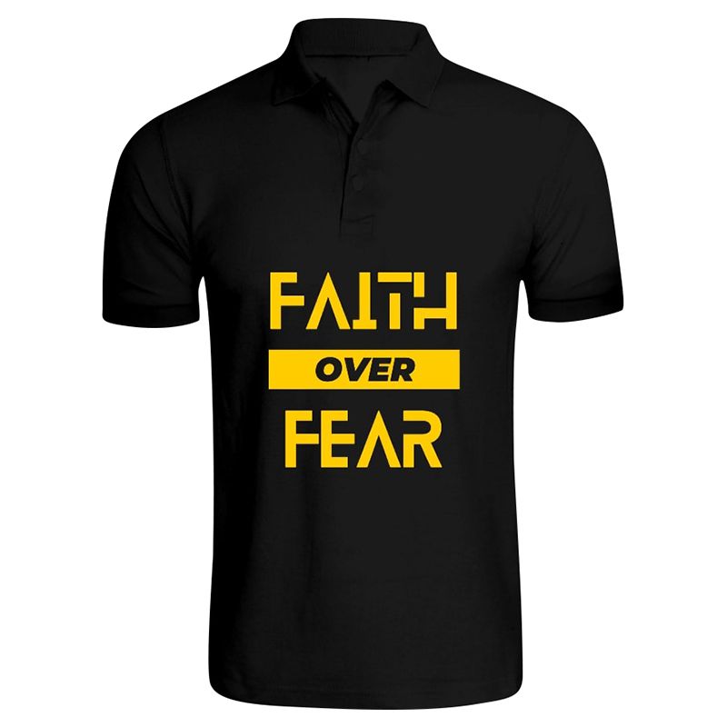 BYFT - Faith Over Fear Printed Cotton Polo T-Shirt - Black