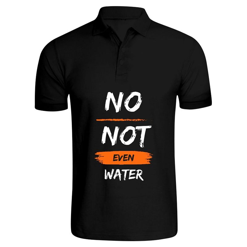 BYFT - No Not Even Water Printed Cotton Polo T-Shirt - Black